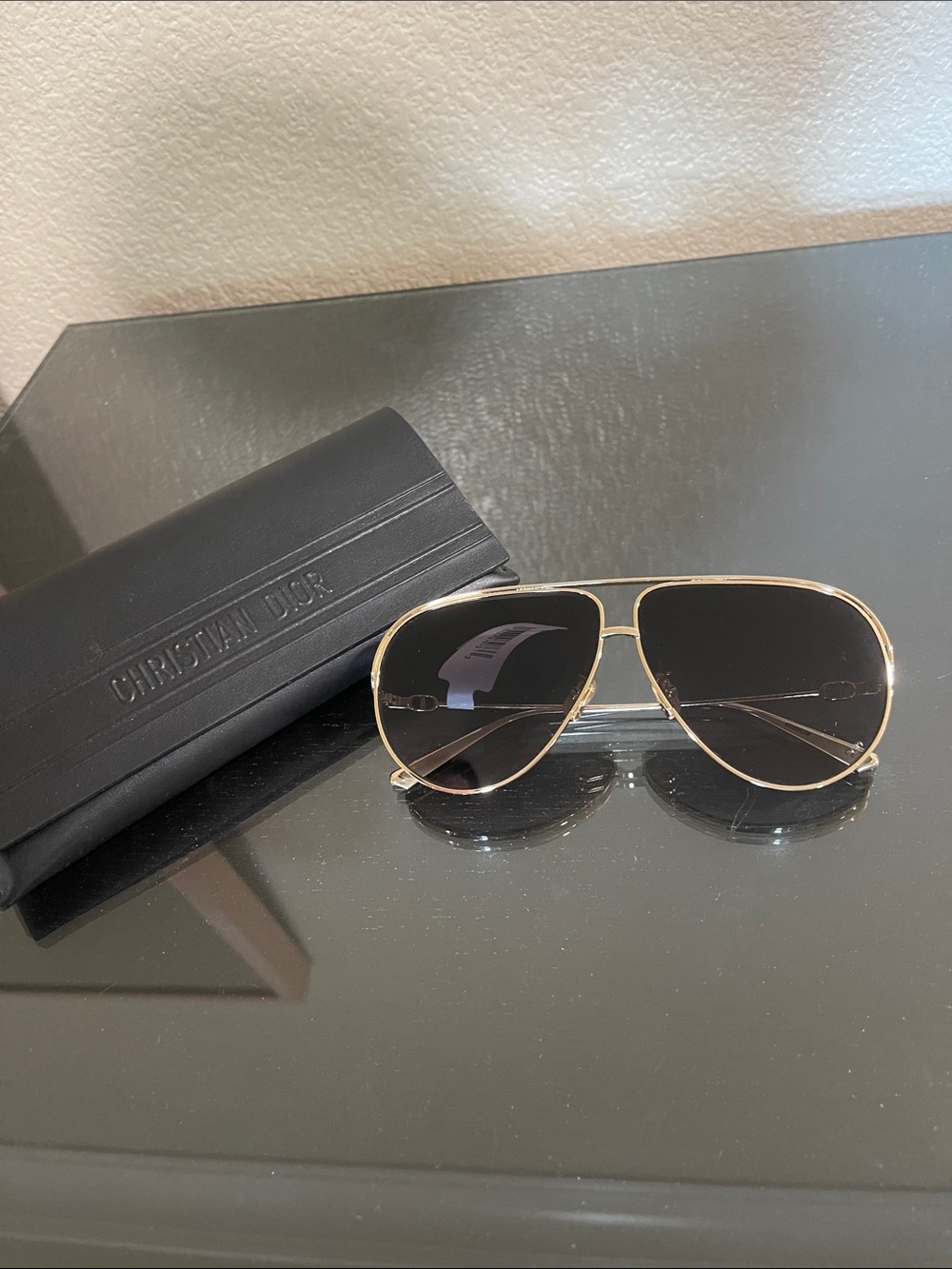 Dior Gold Frame Aviator Sunglasses with Dark Smoke Lenses